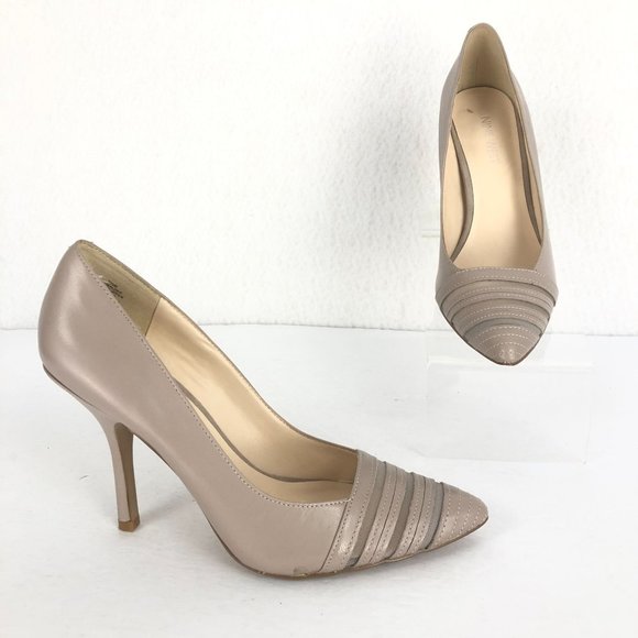 Nine West Shoes - Nine West Women's 7.5M Balder Grey Brown Pointed Toe Leather High Heel Pumps